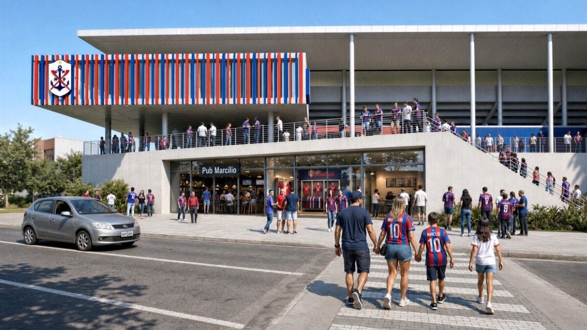 Boulevard com lojas, bares e restaurantes previsto no entorno do novo estádio
